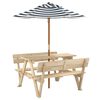 vidaXL Picnic Table for 4 Kids with Umbrella Solid Wood Fir