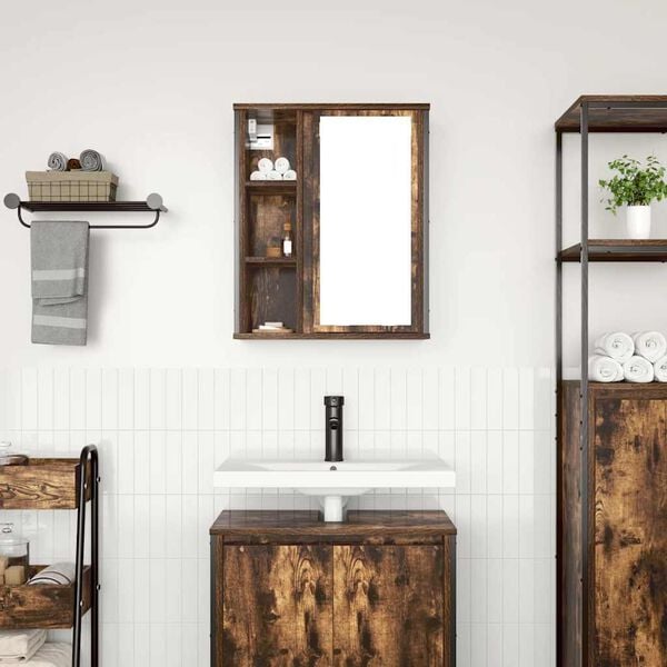 vidaXL Bathroom Wall Cabinet with Mirror Smoked Oak 50x21x60 cm