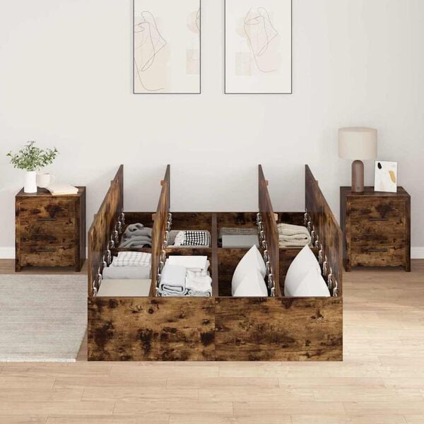 vidaXL Storage Bed Frame Smoked Oak 120 x 190 cm Engineered Wood