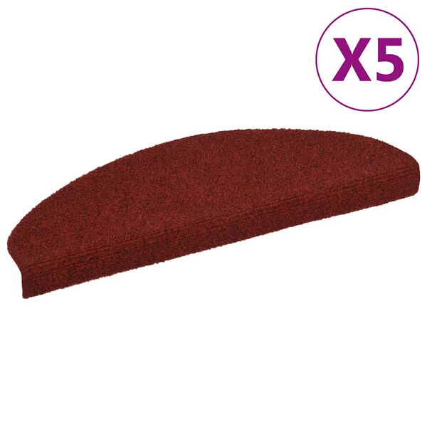 vidaXL Stair Mats Self-adhesive 5 pcs 65x21x4 cm Bordeaux Red Half Round Large