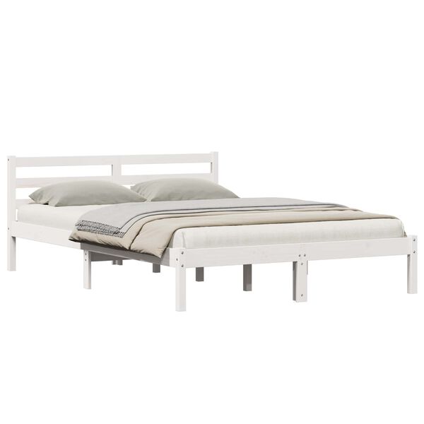 vidaXL Bed Frame White 225.5 x 145.5 x 69.5 cm Solid Pine Wood