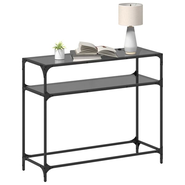 vidaXL Console Table with Black Glass Top98x35x81 cm Steel
