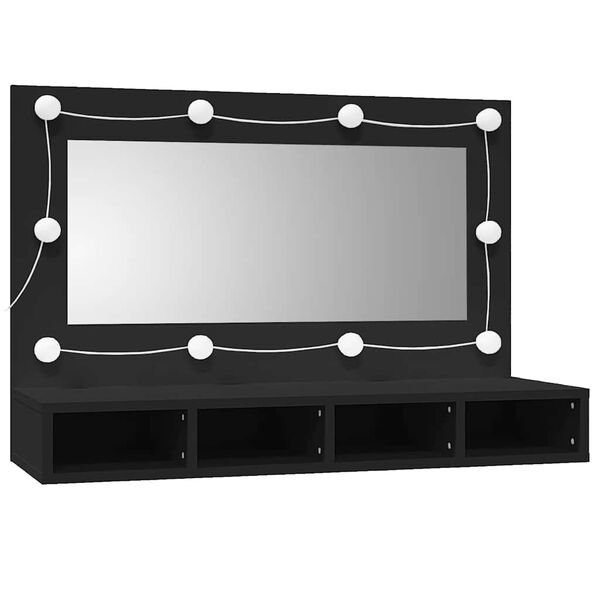 vidaXL Mirror Cabinet with LED Black 90x31.5x62 cm