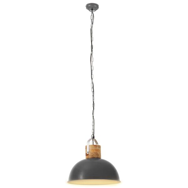 vidaXL Industrial Hanging Lamp Grey Round 42 cm E27 Solid Mango Wood