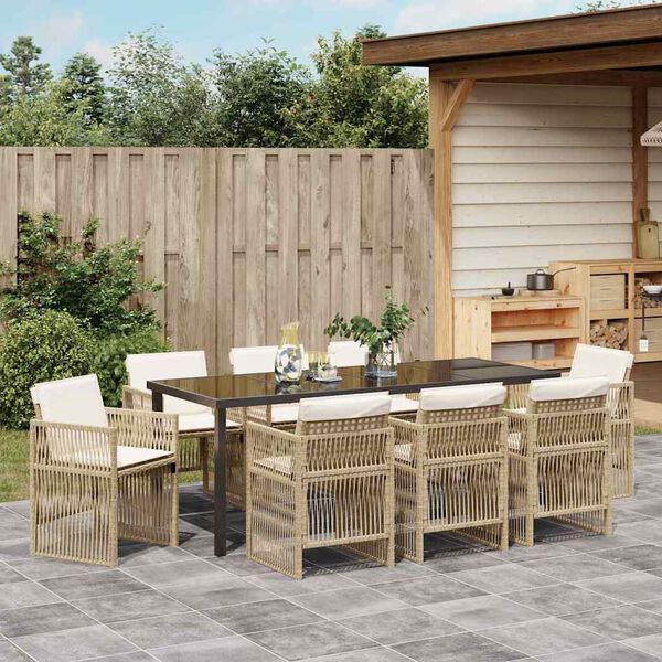 vidaXL Garden Dining Set 9 pcs Beige Powder-Coated Steel