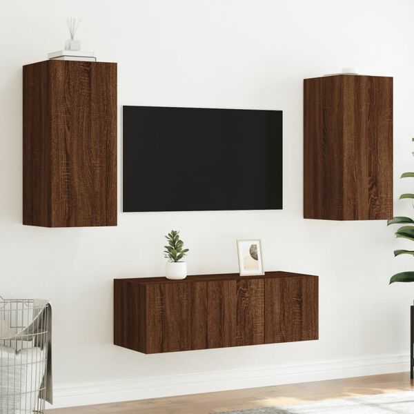 vidaXL 4 Piece TV Wall Units with LED Brown Oak Engineered Wood
