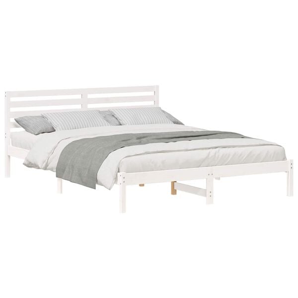 vidaXL Bed Frame with Headboard White 160 x 210 cm Solid Pine Wood