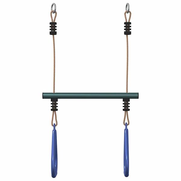 vidaXL Trapeze Bar with Gym Rings for Kids Blue and Dark Green Steel