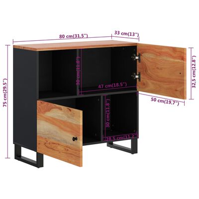 vidaXL Sideboard with 2 Doors 80x33x75 cm Solid Wood Acacia