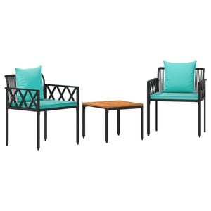vidaXL Outdoor Furniture Set 3 pcs Black and Turquoise Poly Rattan