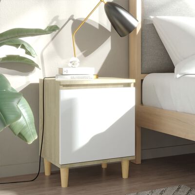 vidaXL Bed Cabinet with Solid Wood Legs Sonoma Oak & White 40x30x50cm