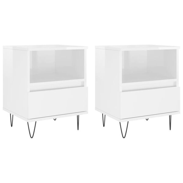 vidaXL Bedside Cabinets 2 pcs High Gloss White 40x35x50 cm Engineered Wood
