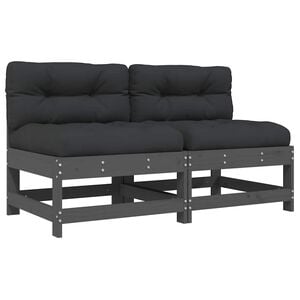vidaXL Middle Sofas with Cushions 2 pcs Grey Solid Wood Pine