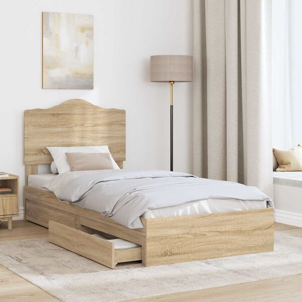 vidaXL Storage Bed with Drawer Sonoma Oak 90 x 190 cm Engineered Wood