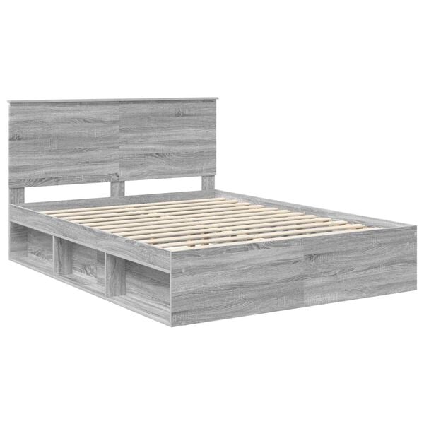 vidaXL Bed Frame Grey Sonoma 150 x 200 cm Solid Pine Wood