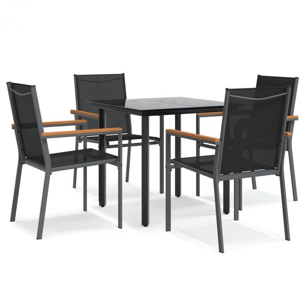 vidaXL 5 Piece Garden Dining Set Black Textilene and Steel