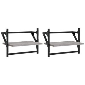 vidaXL Wall Shelves with Bars 2 pcs Grey Sonoma 40x25x30 cm