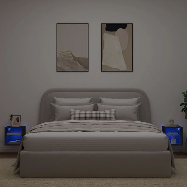 vidaXL TV Wall Cabinets with LED Lights 2 pcs Black 30x28.5x30 cm