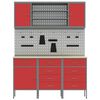 vidaXL Work Bench with Drawer 7 pcs Red 150 x 55 x 200 cm Steel