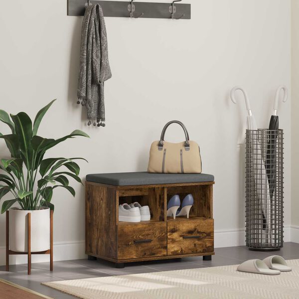 vidaXL Hall Bench with Cushion with Drawer Smoked Oak 60 x 38 x 46 cm