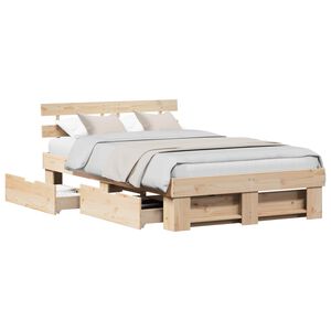 vidaXL Bed Frame with Headboard Brown 120 x 200 cm Solid Pine Wood