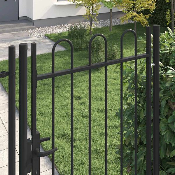 vidaXL Fence Gate Single Door with Arched Top Steel 1x2 m Black