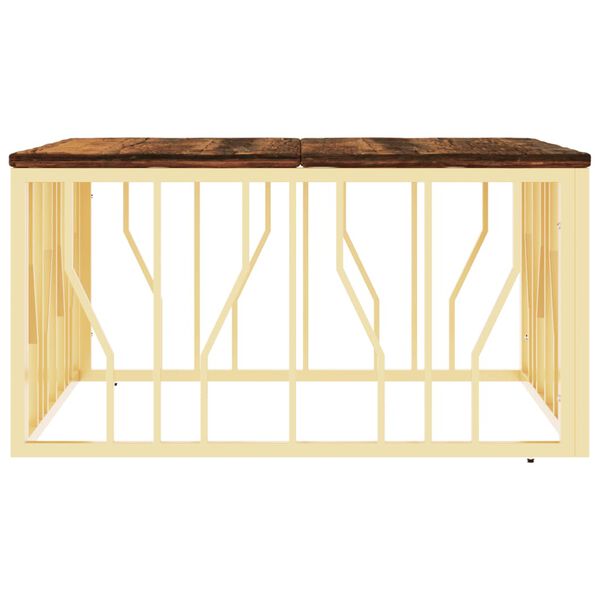 vidaXL Coffee Table Gold Stainless Steel and Solid Wood Reclaimed