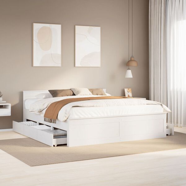 vidaXL Bed Frame without Mattress with Headboard White 180x200 cm Super King Solid Wood Pine