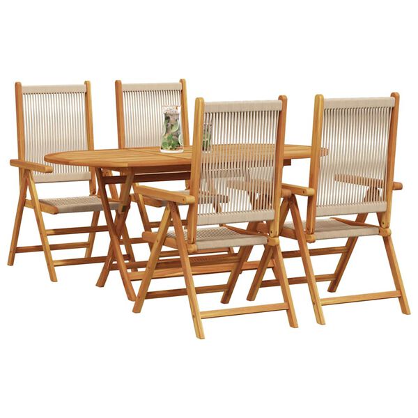vidaXL Garden Dining Set 5 pcs Beige Solid acacia wood and poly rattan
