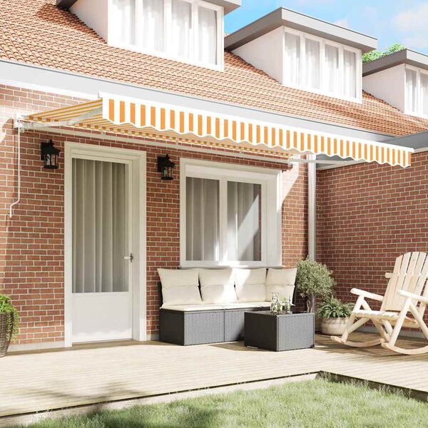 vidaXL Retractable Awning Manual Yellow and White 350 x 200 cm