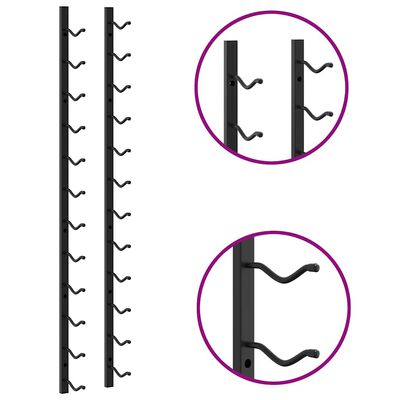 Two tall black rails with multiple hooks; inset circles show close-up of hook shape