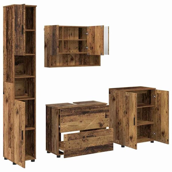 vidaXL Bathroom Furniture Set 4 pcs Old Wood Engineered Wood and Metal