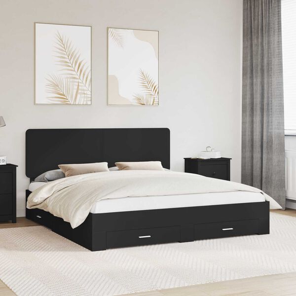 vidaXL Bed Frame with Headboard Black 200 x 200 cm Engineered Wood