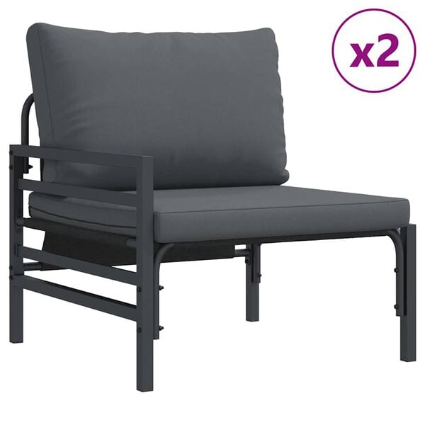 vidaXL Garden Sofa Set with Cushion 3 pcs Black Steel