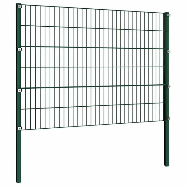 vidaXL Fence Panel with Posts Iron 1730x120 cm Green
