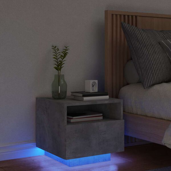 vidaXL Bedside Cabinet with LED Lights Concrete Grey 40x39x37 cm