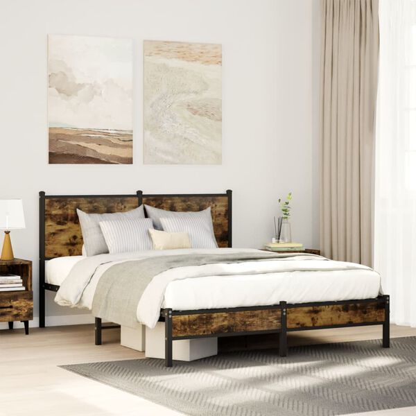 vidaXL Metal Bed Frame without Mattress Smoked Oak 150x200 cm King Size