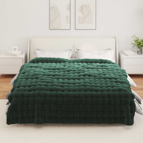 vidaXL Faux Rabbit Fur Blanket Dark Green 220 x 240 cm Polyester