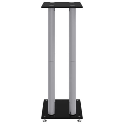 vidaXL Speaker Stands 2 pcs Black&Silver Tempered Glass 4 Pillars Design