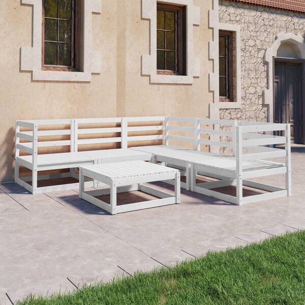 vidaXL 6 Piece Garden Lounge Set White Solid Pinewood