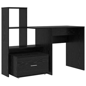 vidaXL Desk with Shelf Black Oak 131.5 x 50 x 106.5 cm Engineered Wood