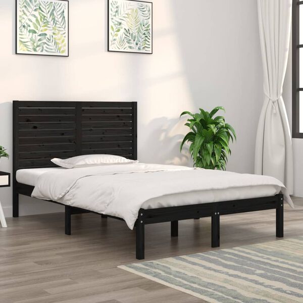 vidaXL Bed Frame without Mattress Black 140x190 cm Solid Wood