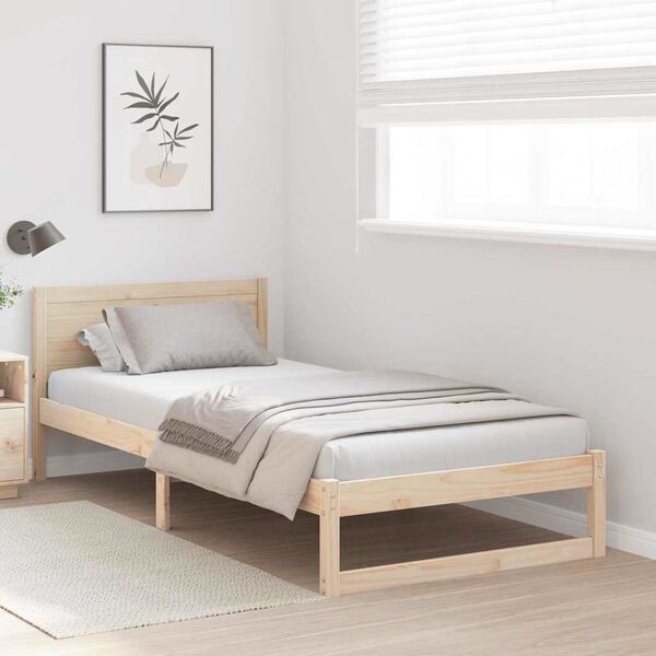 vidaXL Bed Frame with Headboard Natural 90 x 200 cm Solid Pine Wood