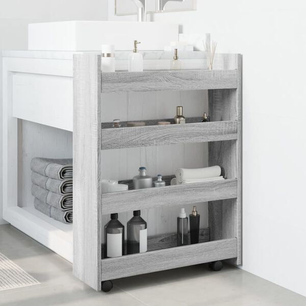 vidaXL Narrow Storage Trolley 4 Tier Grey Sonoma Engineered Wood