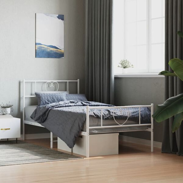 vidaXL Metal Bed Frame without Mattress with Footboard White 90x200cm