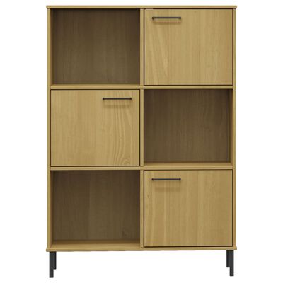 vidaXL Bookcase with Metal Legs Brown 90x35x128.5 cm Solid Wood OSLO