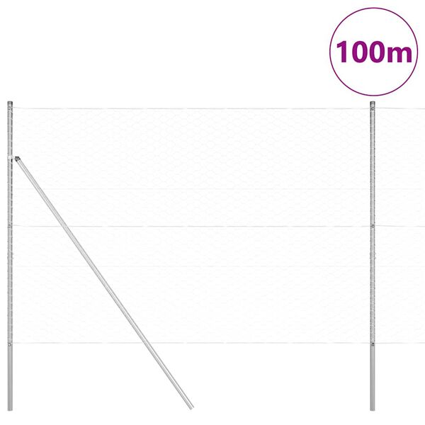vidaXL Fence with Posts Silver 1.6 x 100 m PVC-coated steel