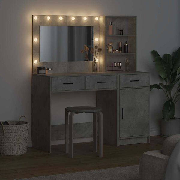 vidaXL Dressing Table with Mirror Lights 2 pcs Grey Engineered Wood
