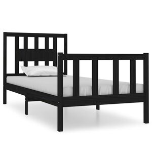 vidaXL Bed Frame | Black | Solid pine wood | Small Single | Bed Frame