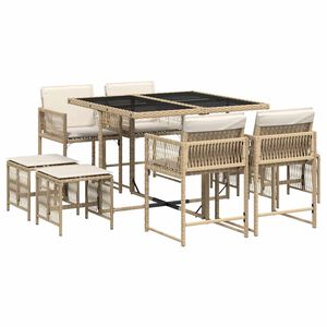 vidaXL 9 Piece Garden Dining Set with Cushions Beige Poly Rattan